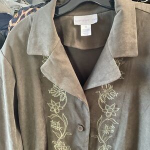 Susan Graver Khaki Floral Embroidered Blazer